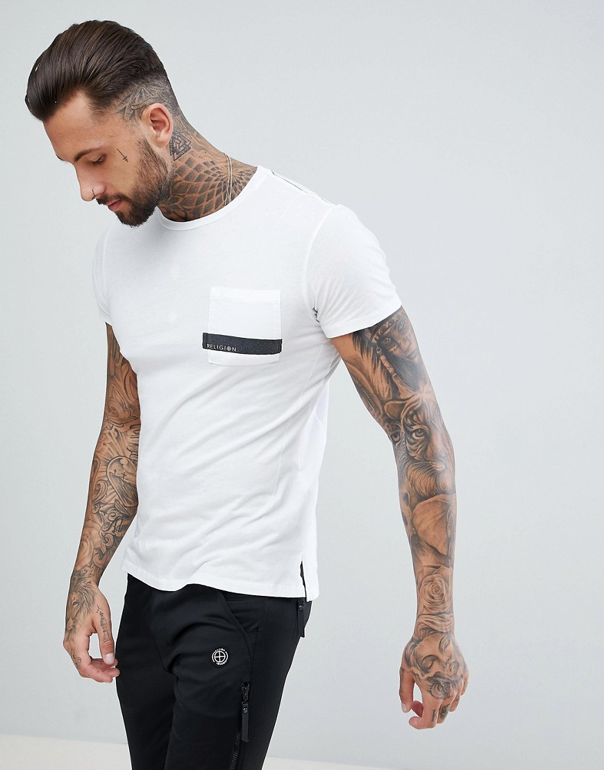 Religion T-Shirt With Stepped Hem And Printed Pocket - White