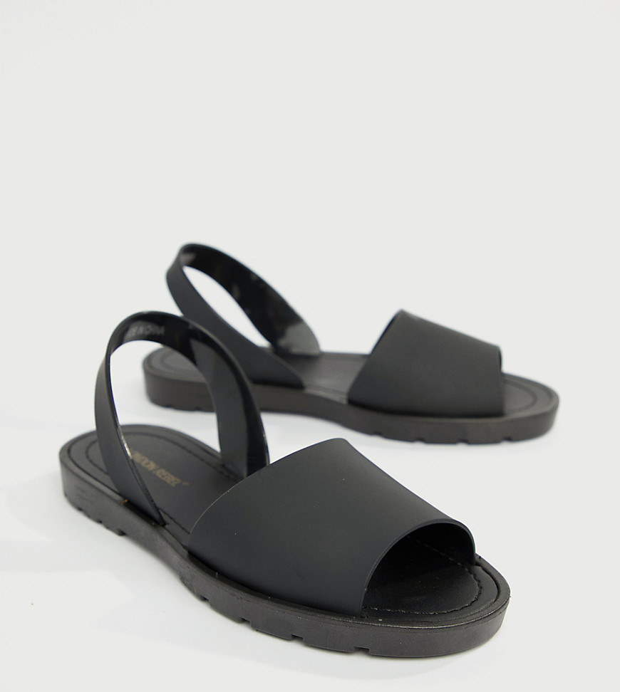 London Rebel Jelly Flat Sandals - Black