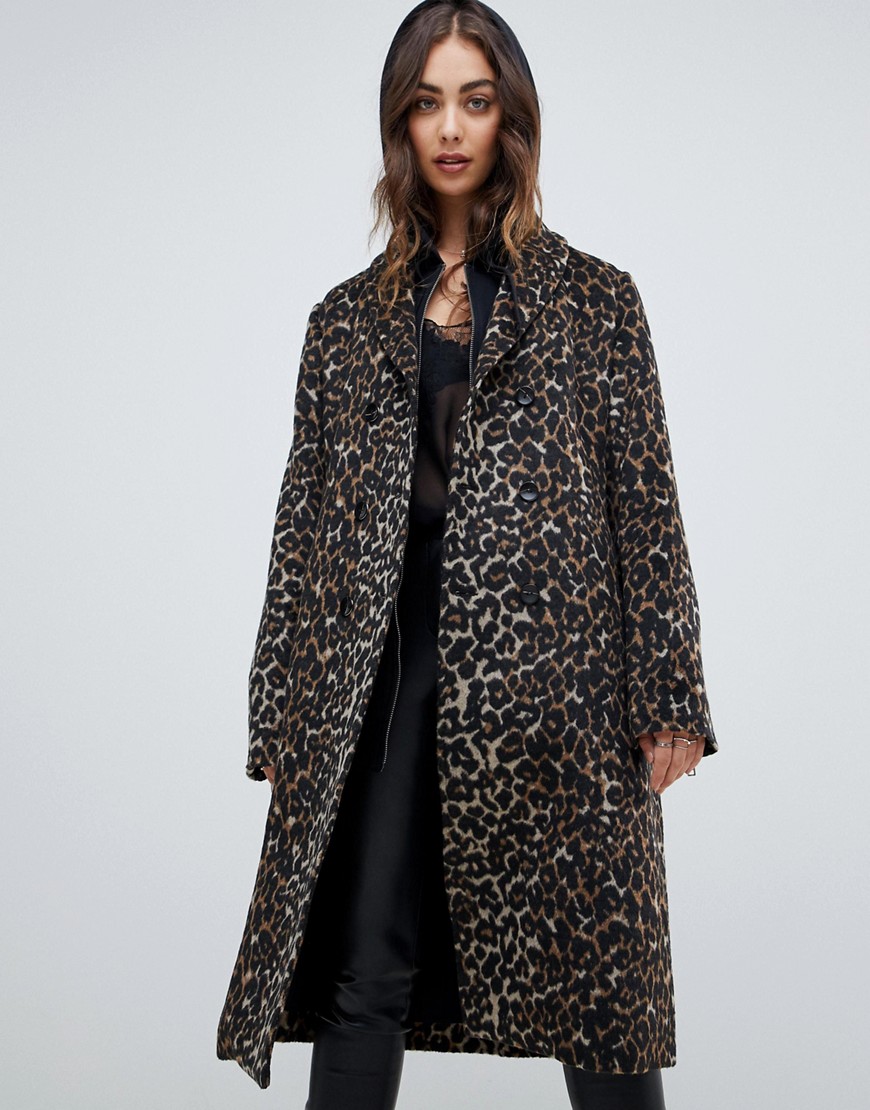 Religion belted coat in leopard