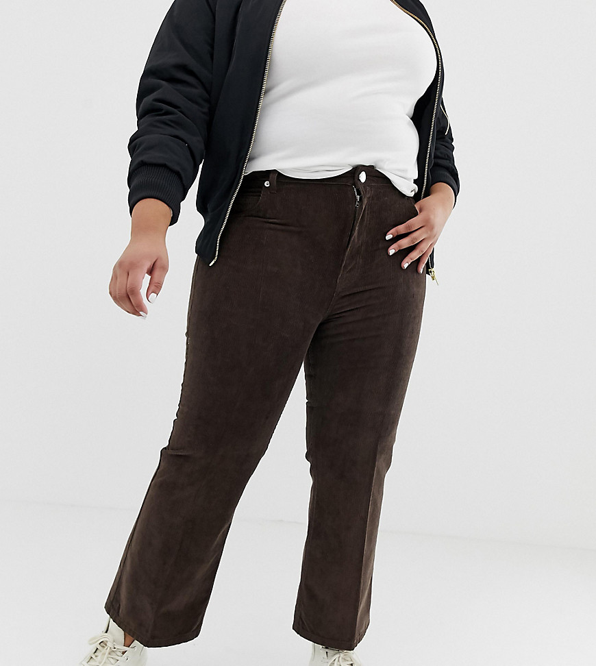 ASOS DESIGN Curve egerton rigid cropped kick flare jeans in vintage brown cord