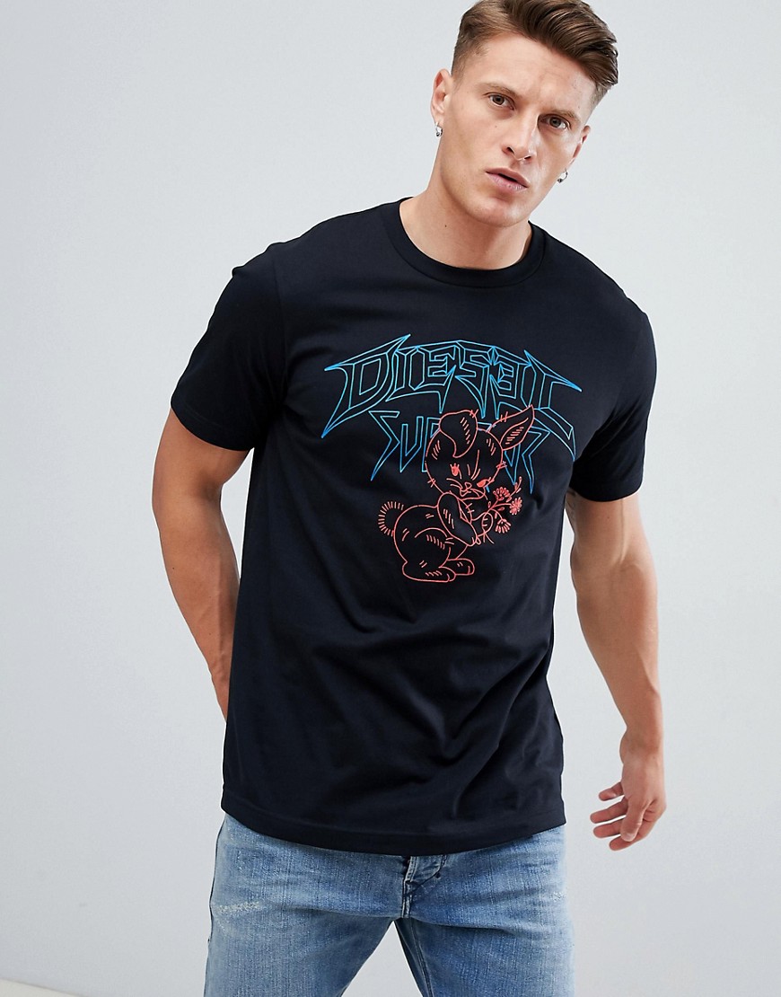 Diesel T-just-w1 Naughty Rabbit T-shirt - Black