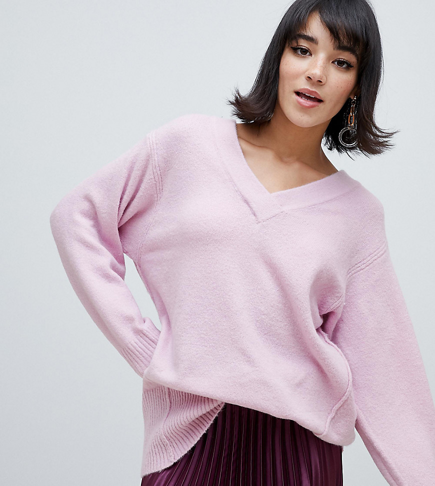 River Island oversized jumper with v neck in pink