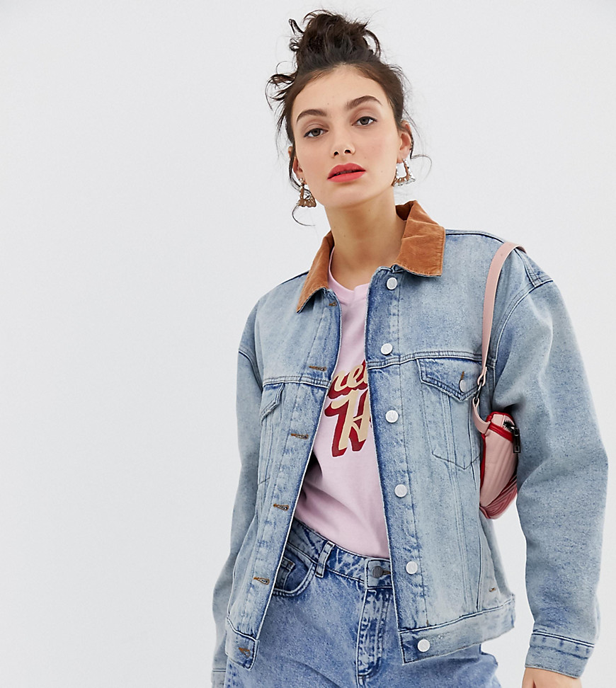 Reclaimed Vintage inspired oversized denim jacket with quilted lining and cord collar