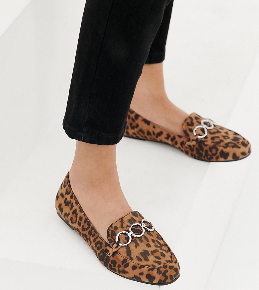 New Look Wide Fit hardware loafer in leopard