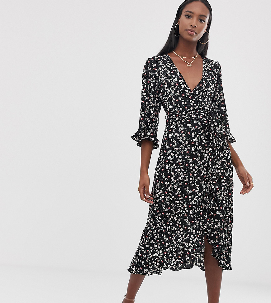 Fashion Union Tall plunge front midi dress in floral