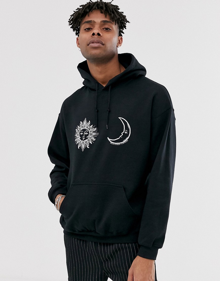 Reclaimed Vintage hoodie with sun and moon in black