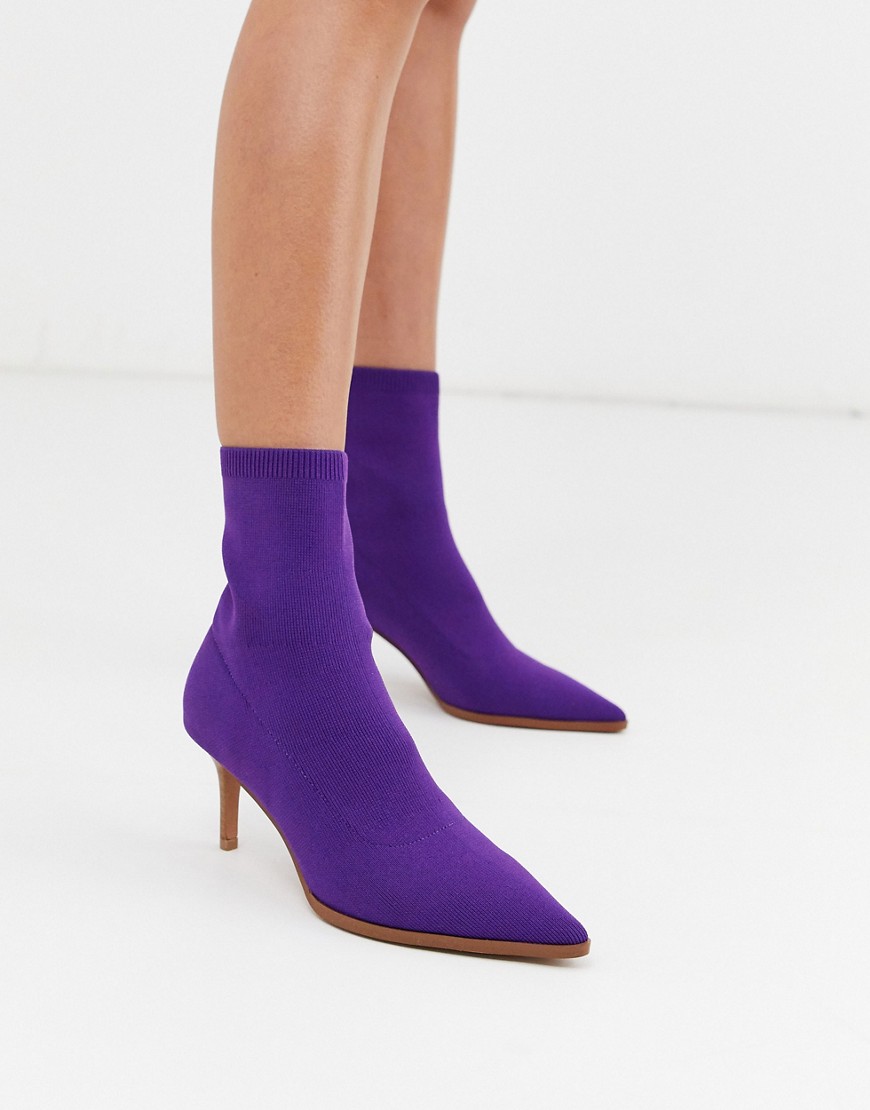 Asos Design Recharge Kitten Heel Sock Boots In Purple