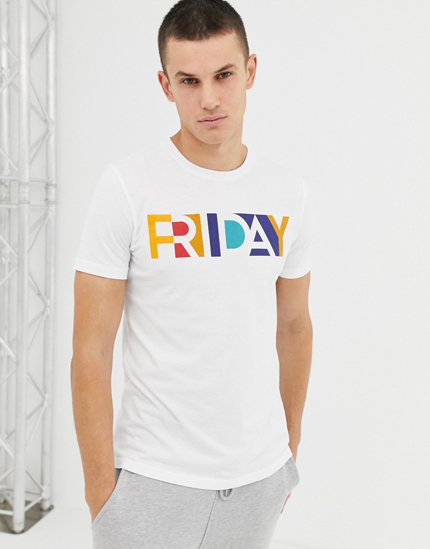 Celio friday print t-shirt in white