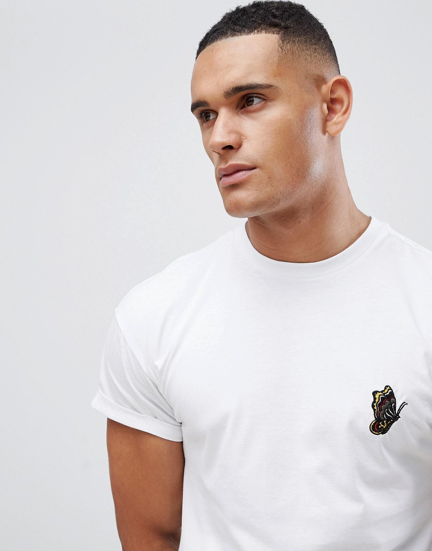 New Look t-shirt with butterfly embroidery in white