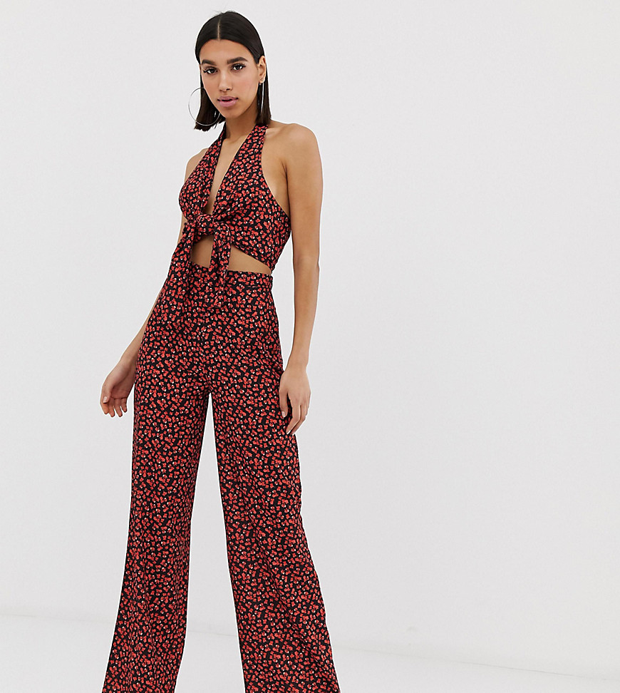 PrettyLittleThing wide leg trousers co-ord in black floral