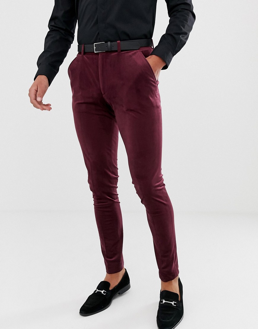ASOS DESIGN super skinny trousers in burgundy velvet