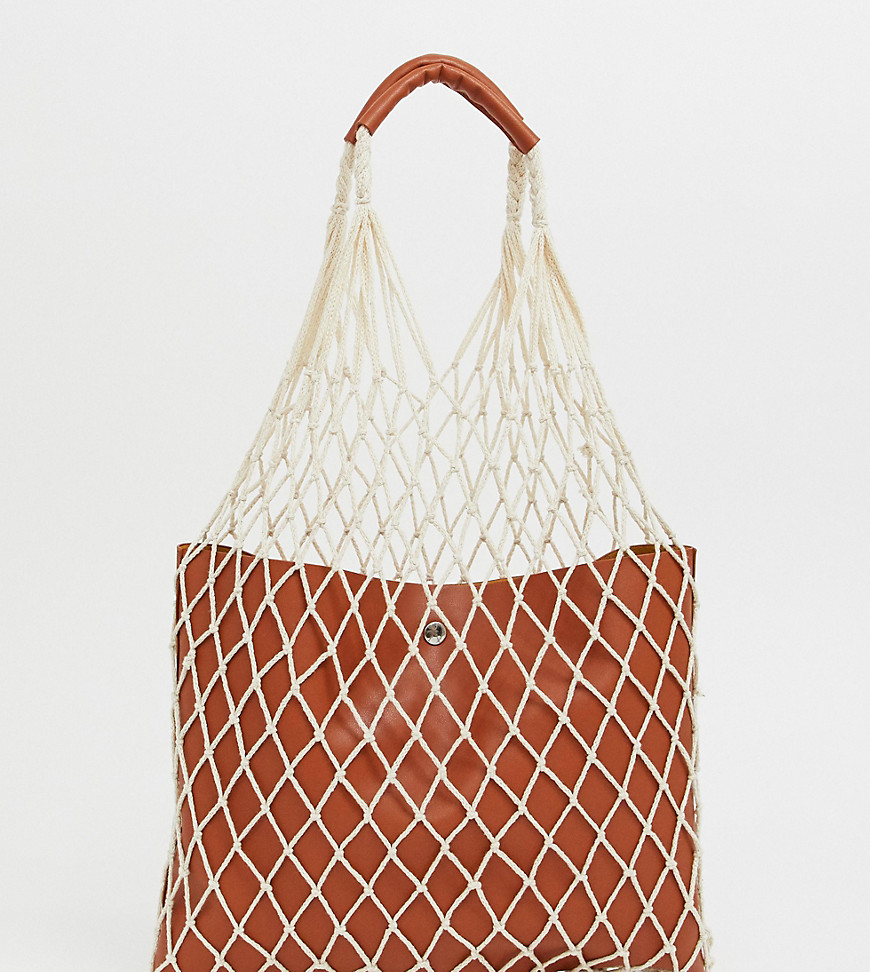 Reclaimed Vintage inspired net shopper with pu inner and handle