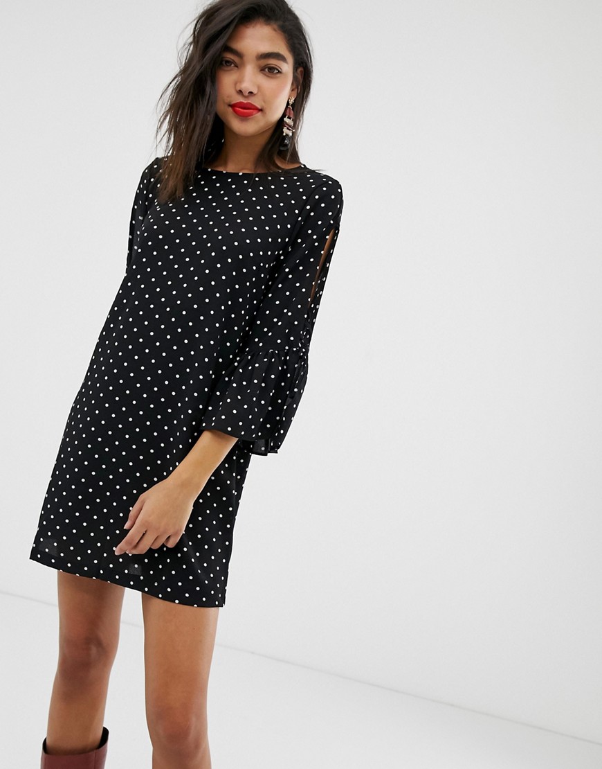 New Look spot tunic dress with tie sleeves