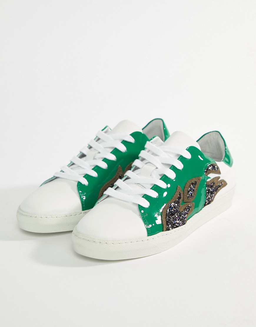 Custommade Leather Trainers with Glitter Flame