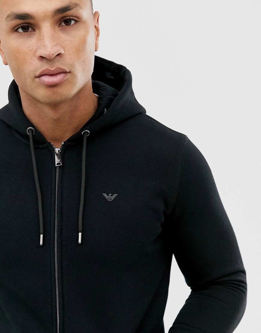 Emporio Armani logo zip thru hoodie in black