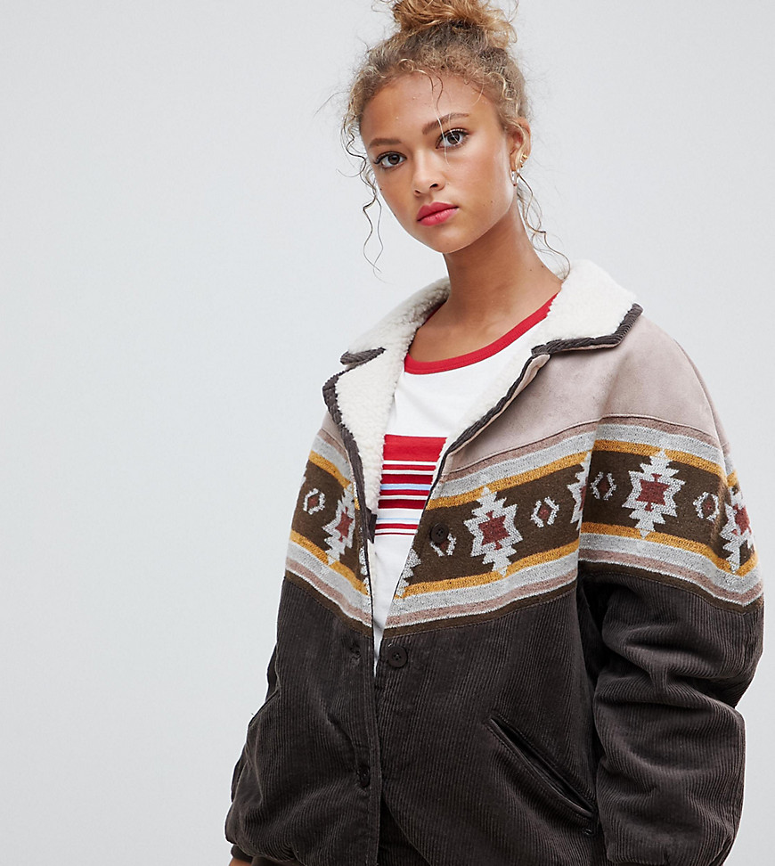 Pull&bear cord and borg mix jacket with pattern