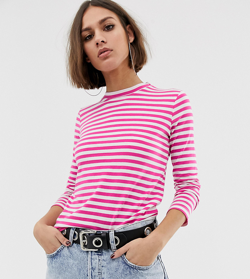 Na-kd long sleeve top in stripe pink and white