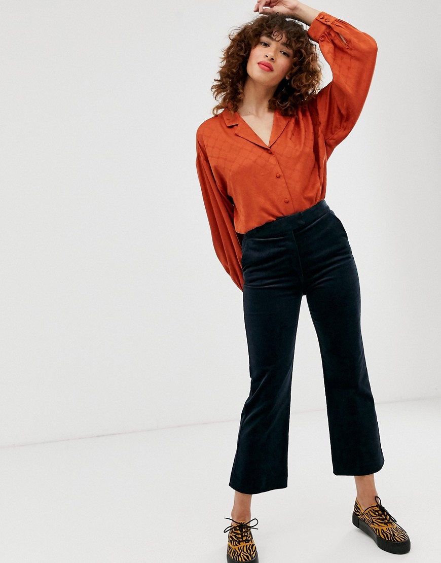 Monki flared cord trousers in navy