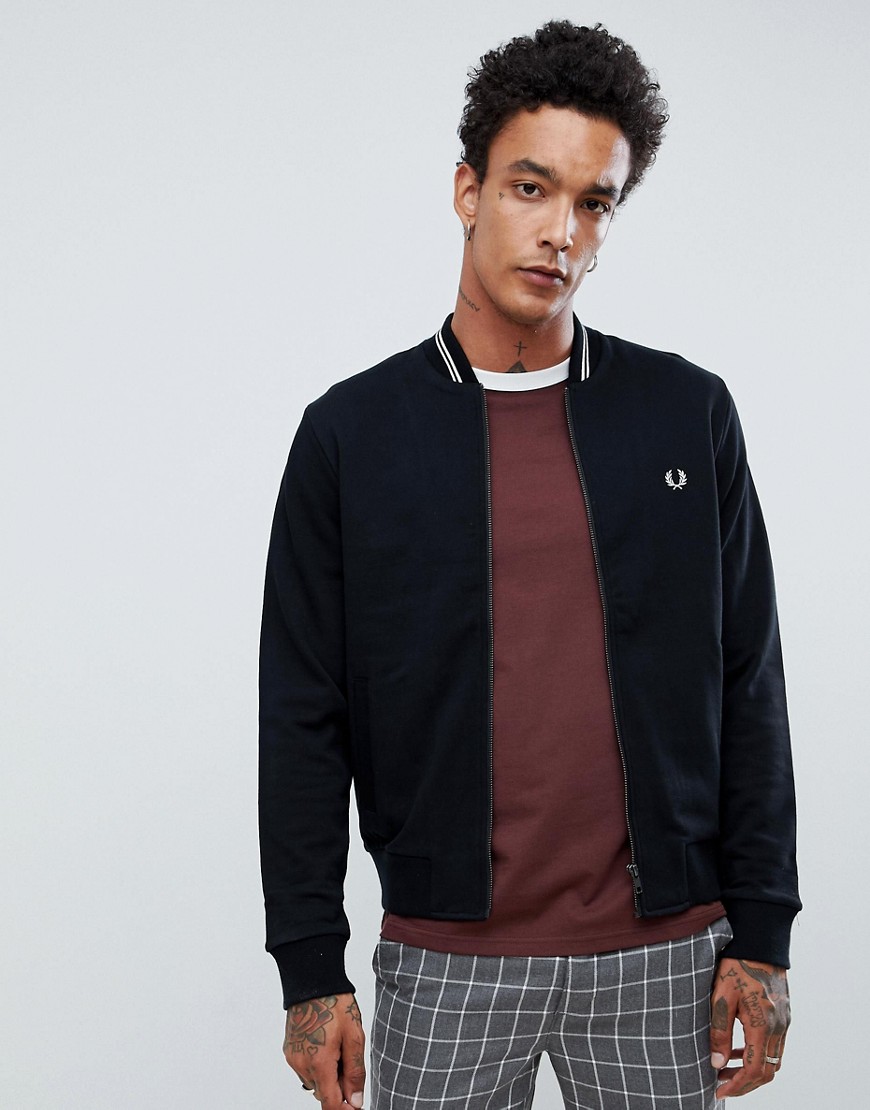 Fred Perry bomber neck zip thru sweat in black