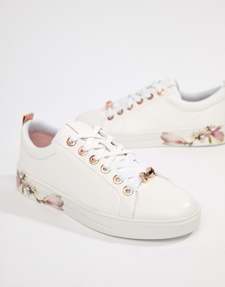 Ted Baker Kelleip Leather Floral Placement Trainer - White