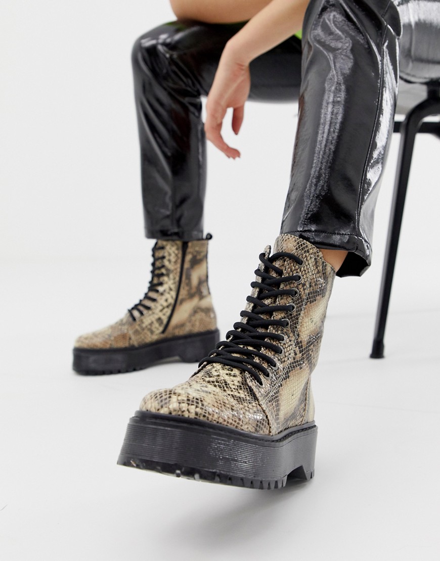 Bronx Rifka snake print leather chunky lace up boots
