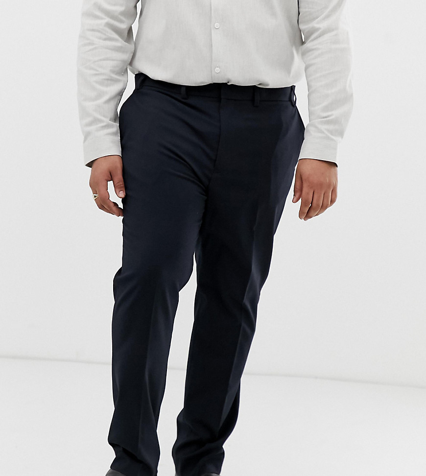 Burton Menswear Big & Tall slim smart trousers in navy
