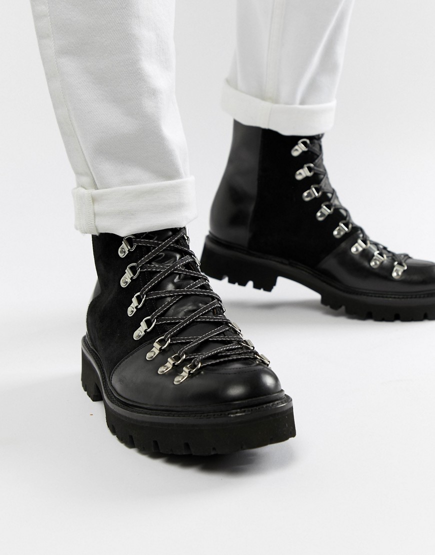 Grenson Brady hiker lace up boots in black - Black