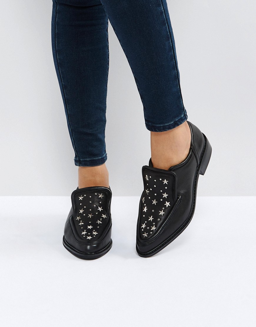 Sol Sana Nancy Black Star Studded Leather Flat Shoes - Black stud