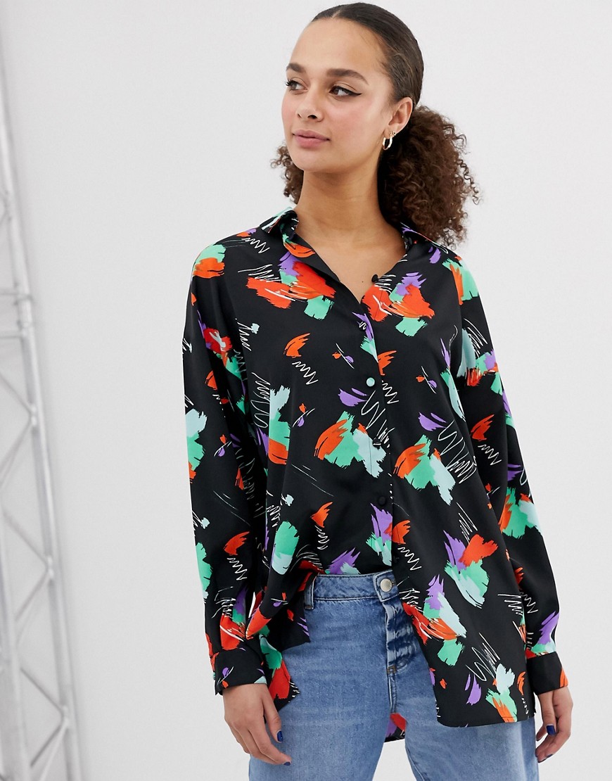 ASOS DESIGN longline long sleeve shirt in abstract print