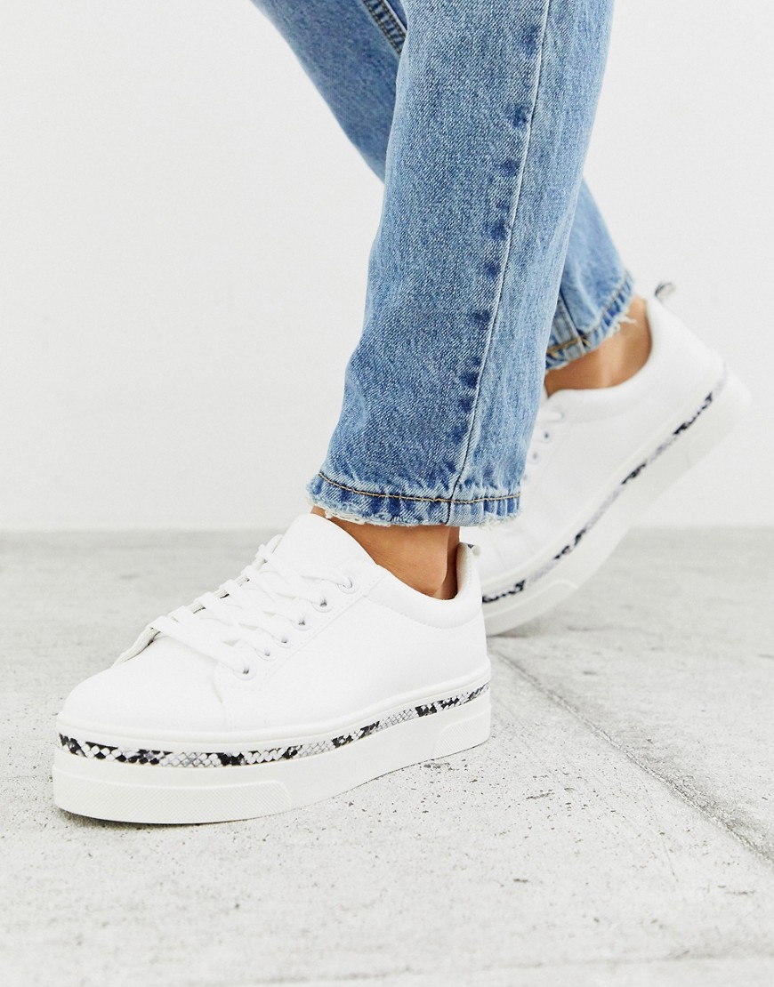 New Look snake detail flatform trainers in white