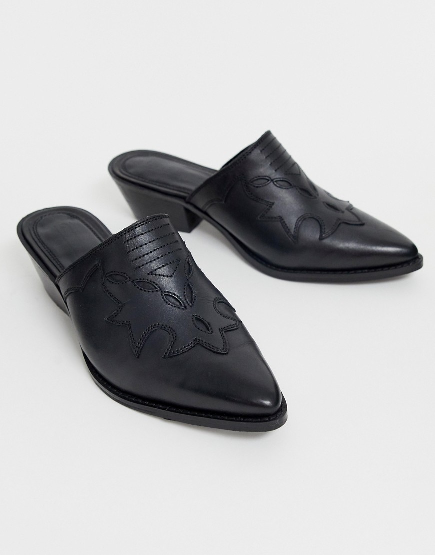 ASOS DESIGN Monaco premium leather western mule in black