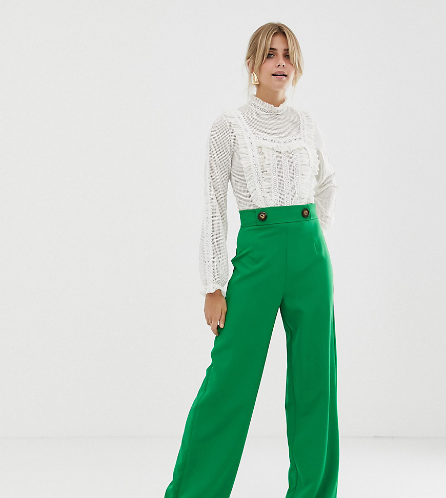 Miss Selfridge wide leg trousers with button detail in green