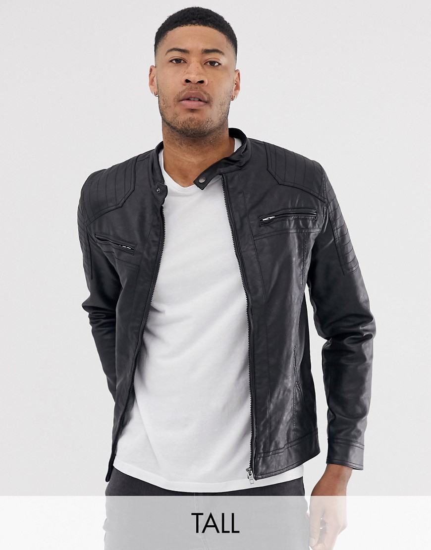 French Connection Tall two pocket faux leather biker jacket
