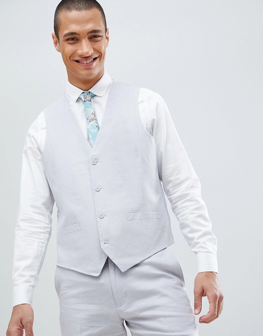 French Connection Wedding Linen Slim Fit Waistcoat