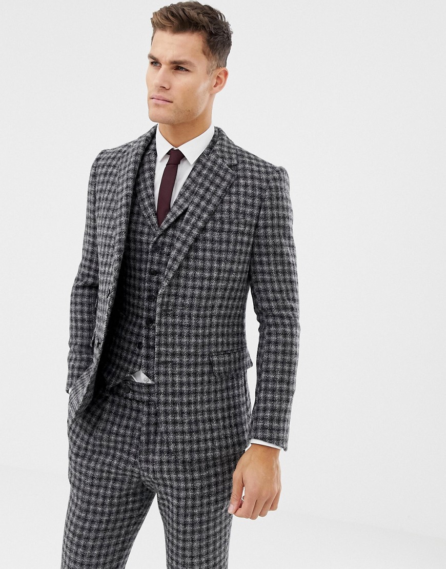 ASOS DESIGN slim suit jacket in 100% wool Harris Tweed in monochrome