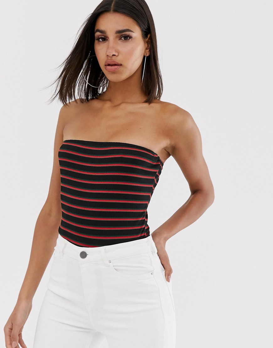 In The Style Striped Bandeau Bodysuit