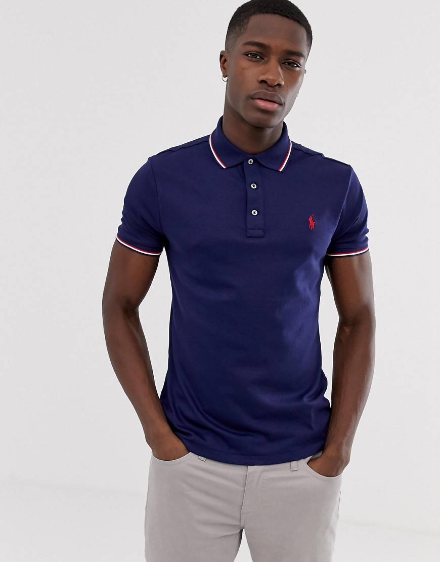 Polo Ralph Lauren custom regular fit pima jersey polo with tipped collar in navy
