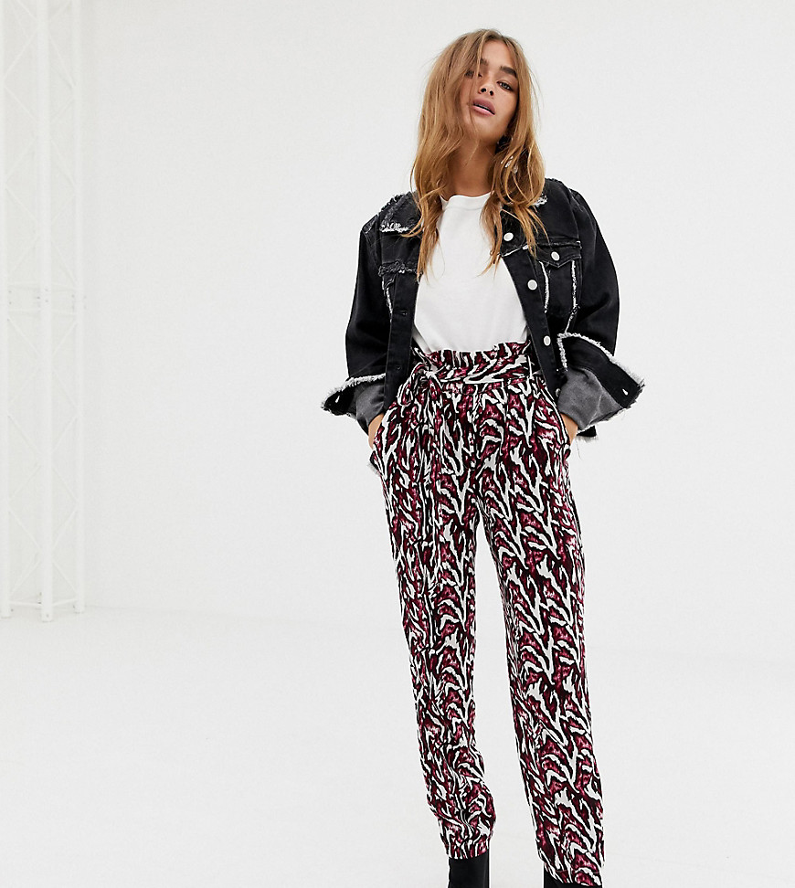 Noisy May Petite printed paperbag waist trouser