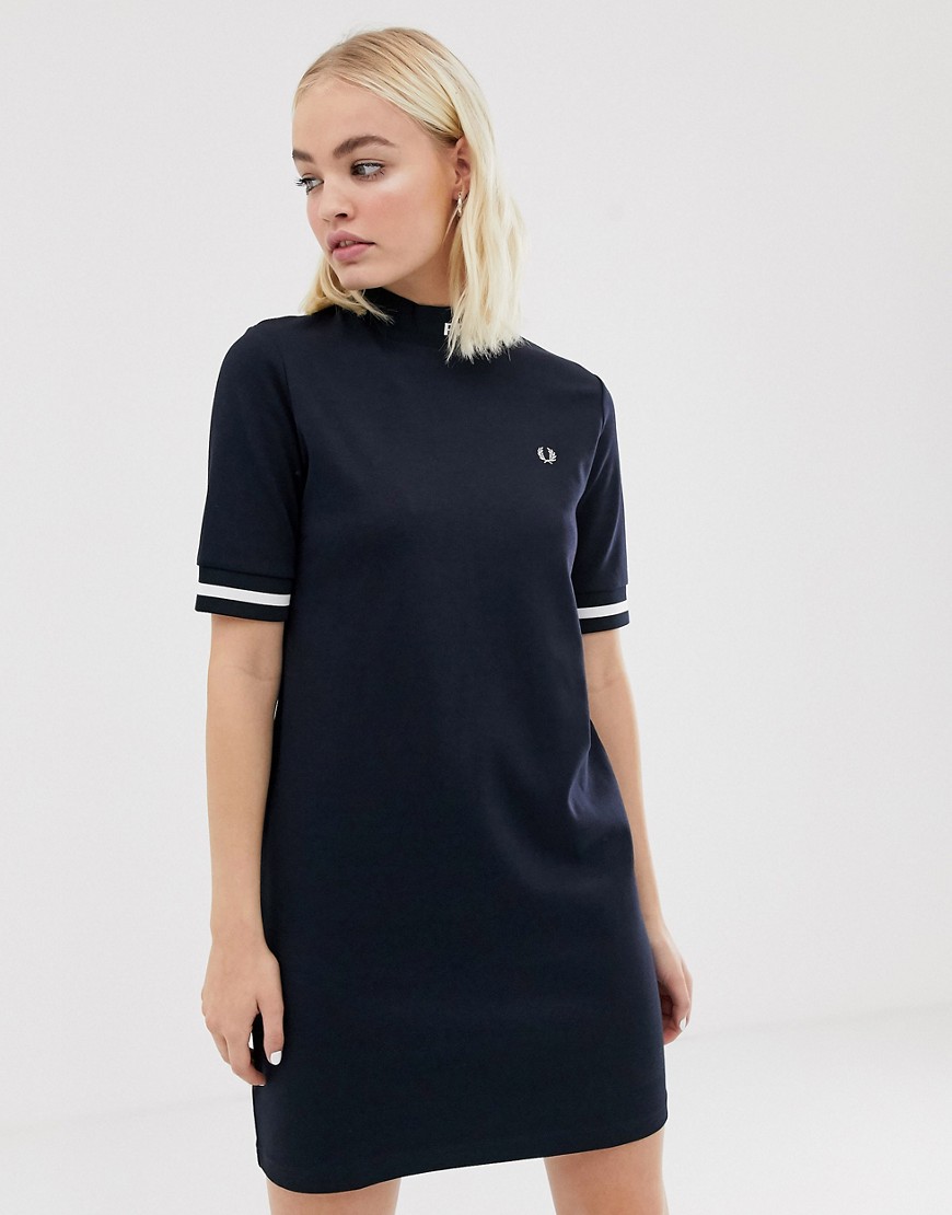 Fred Perry High Neck Logo Tee Dress-blue