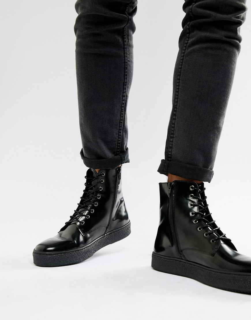 Zign cupsole lace up boots in black high shine