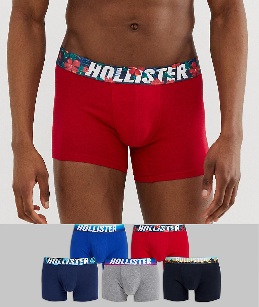 Hollister 5 pack trunks logo printed waistband in black/grey/navy/white/red solid