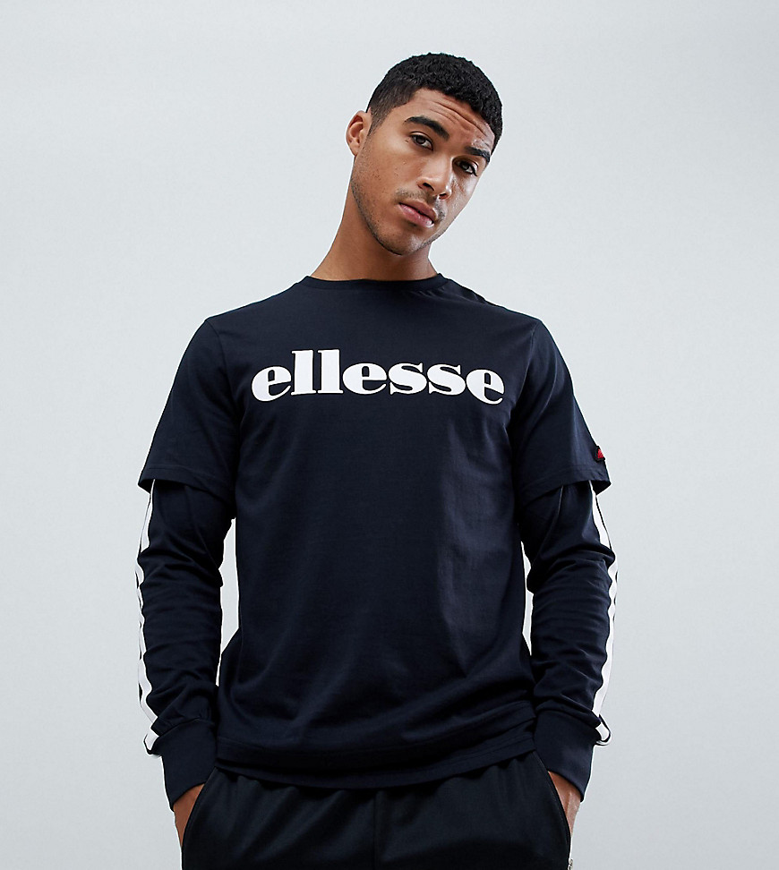 ellesse layered long sleeve t-shirt with side stripe in black