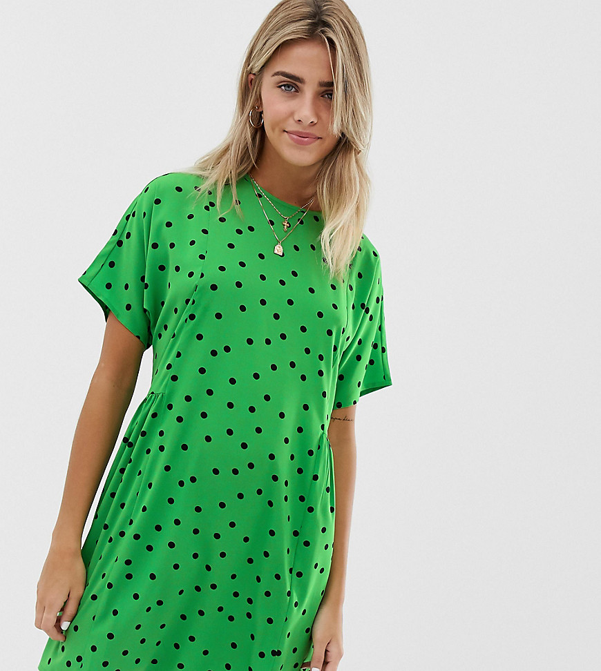 Wednesday's Girl relaxed smock dress in contrast scattered spot