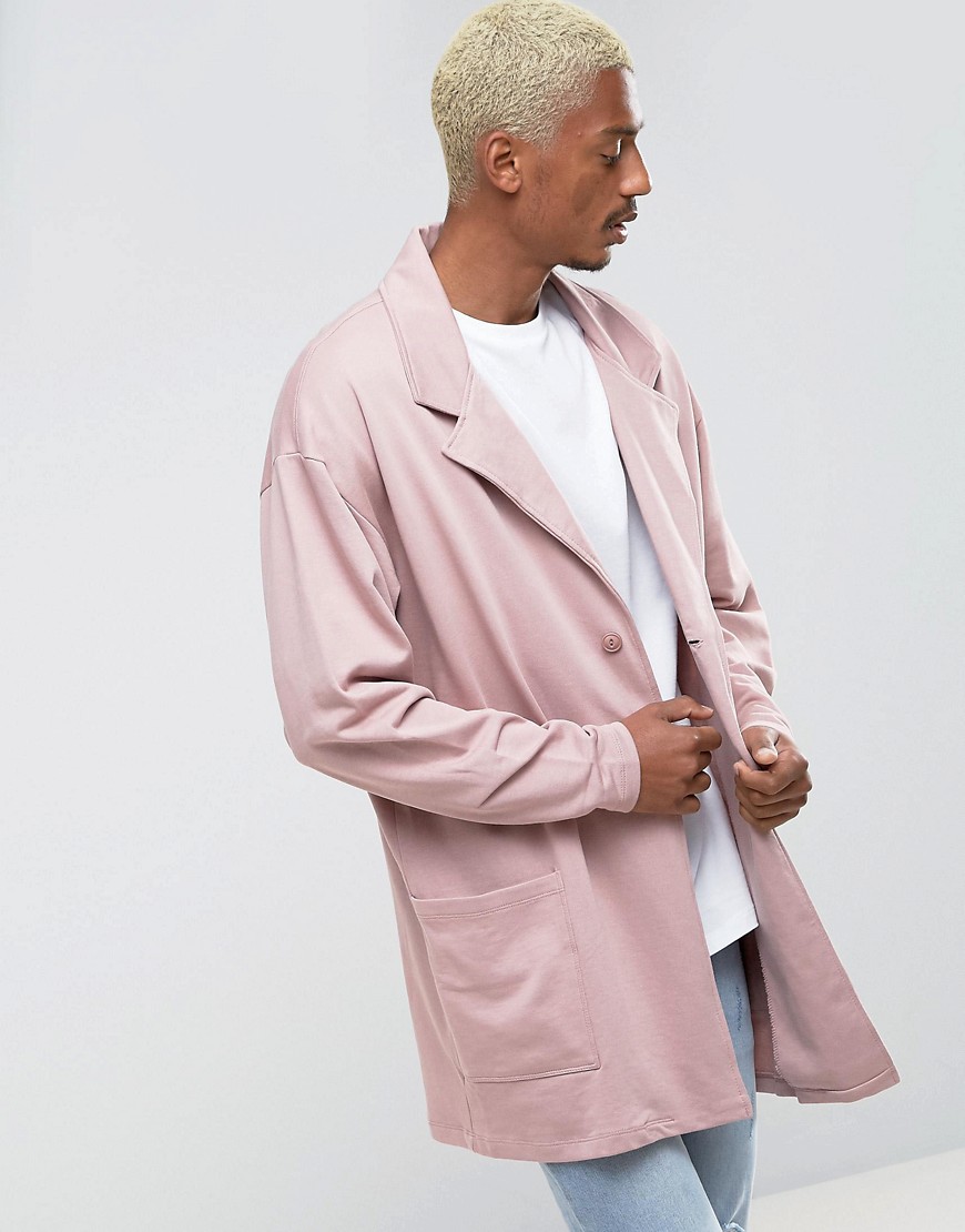 Длинное оверсайз-пальто из трикотажа розового цвета ASOS - Розовый 
