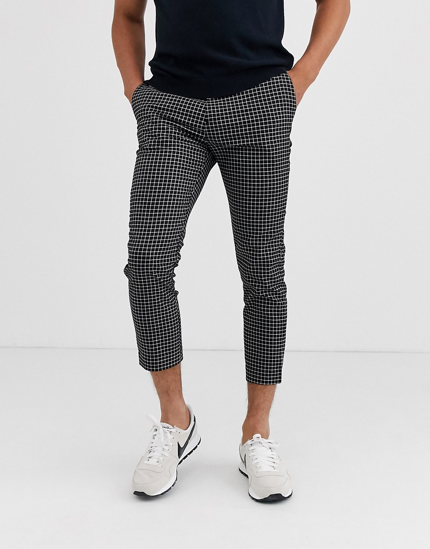 New Look skinny smart trousers in black mini grid check