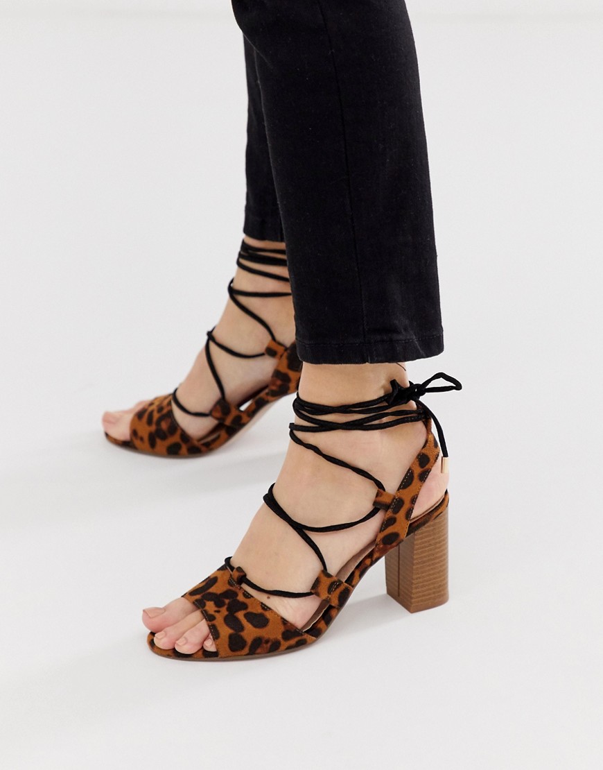 Miss KG leopard tie leg gladiator block heeled sandal