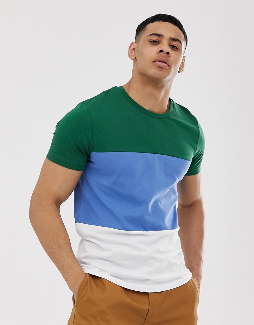 Selected Homme organic cotton t-shirt colour block in green