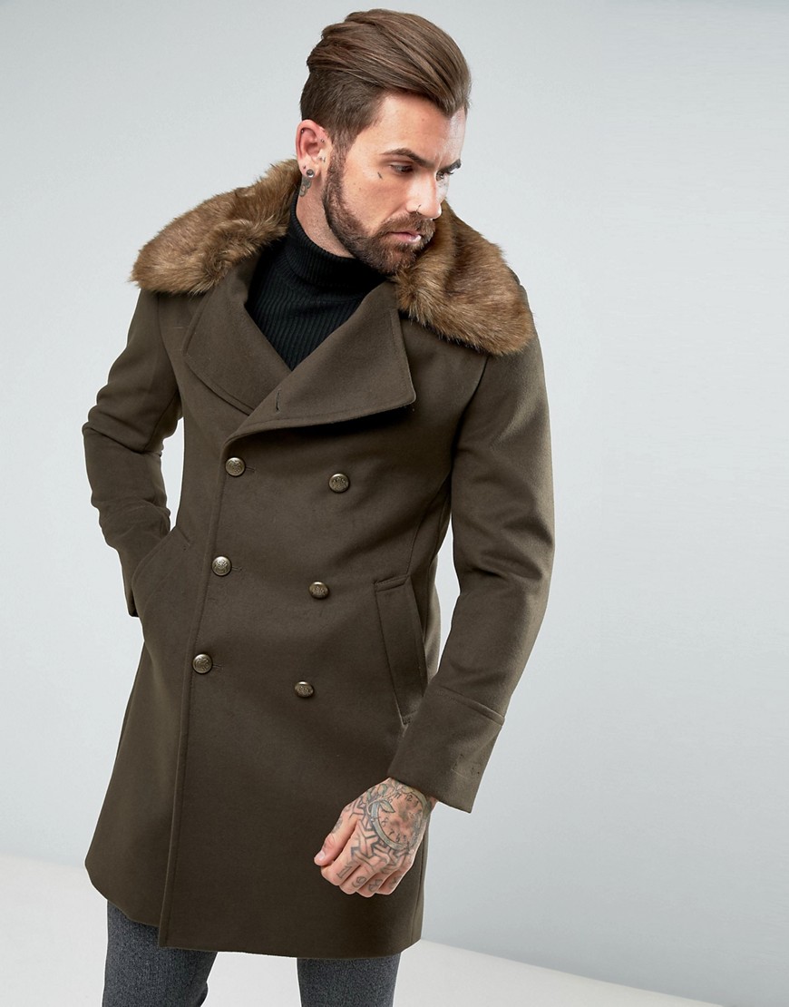 Пальто в стиле милитари с отделкой искусственной шерстью Gianni Feraud 