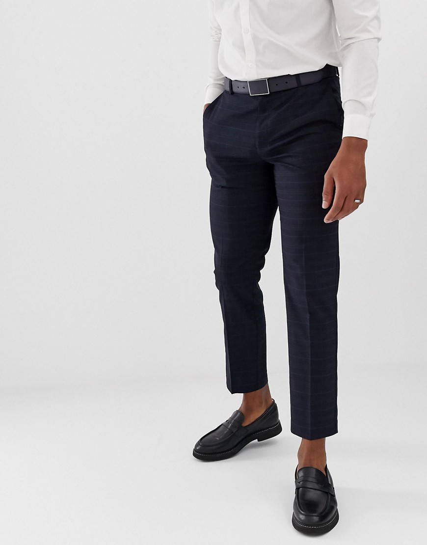 Burton Menswear smart trousers in navy check