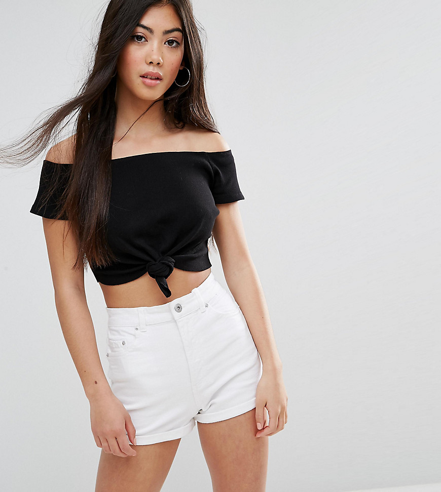 ASOS PETITE Top in Rib With Knot Front - Black